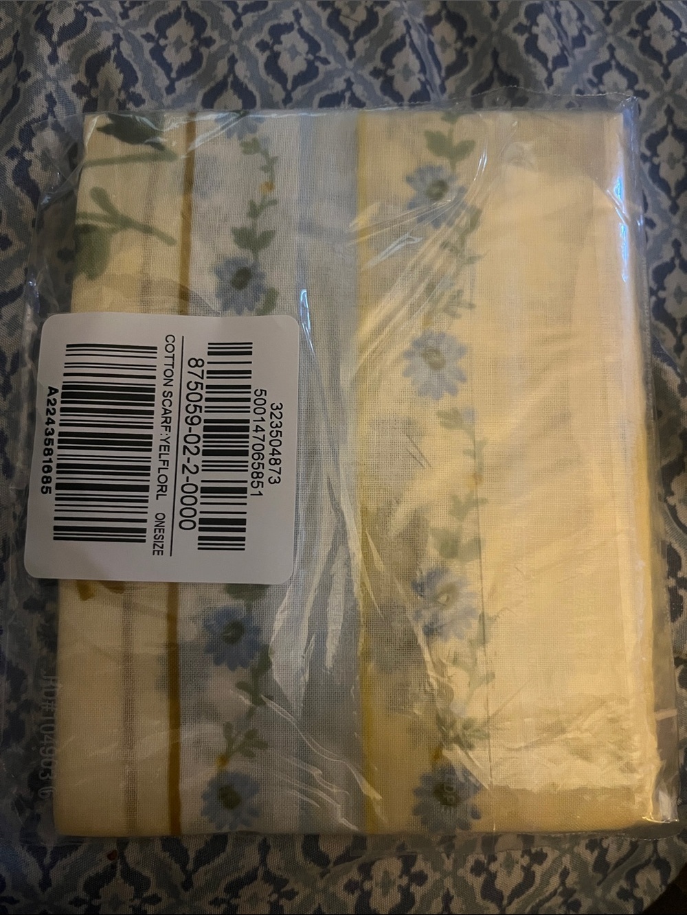 Old Navy Yellow Floral Cotton Scarf with Blue Accents - Picture 3 of 5